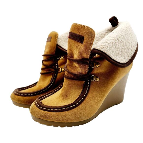 Tommy Hilfiger Zaria Y2K Style Fold Over Suede Wedge Boots Booties Womens 6M - Picture 1 of 11
